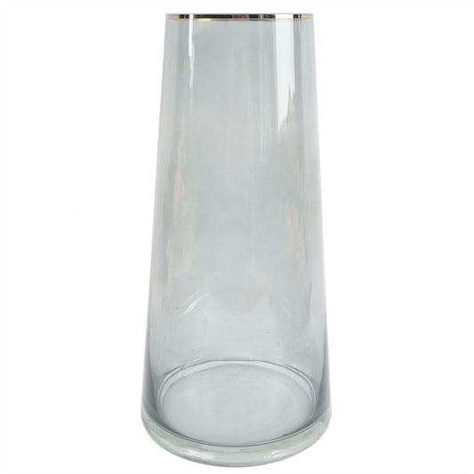 High-Quality 28cm Smoke Grey Glass Vase with Gold Rim