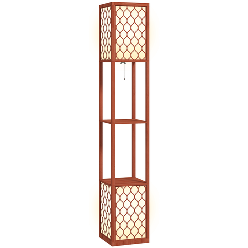 HOMCOM 2-Light Modern Floor Lamp with Shelves for Living Room, Bedroom, Brown