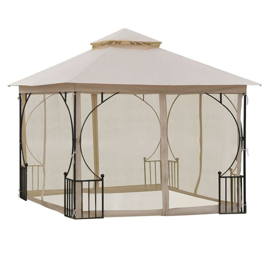 Outsunny Metal Gazebo Beige - Waterproof & UV Resistant - 3m x 3m - With Sides