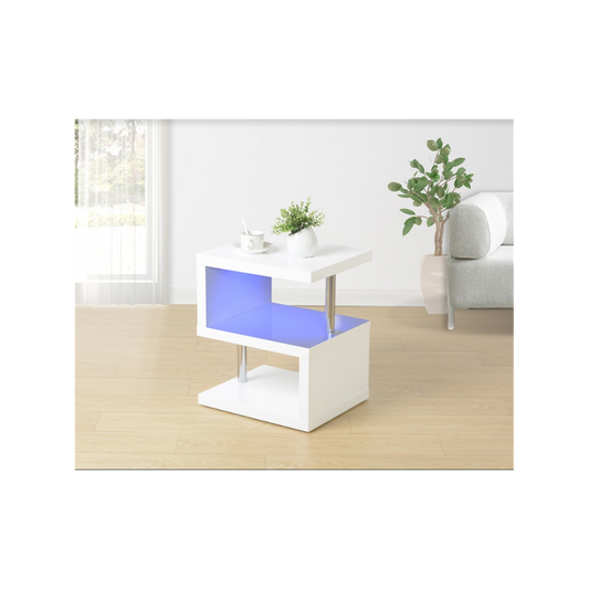 EFFULGENCE 3 Layer WHITE Coffee Table with BLUE LED Light