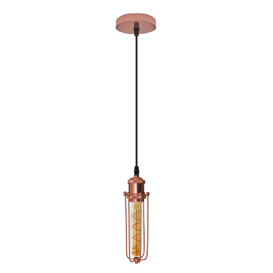 Rose Gold Ceiling Pendant Light | Vintage Industrial Hanging Lamp Fixture | E27, Wire Cage | High-Quality Metal Construction