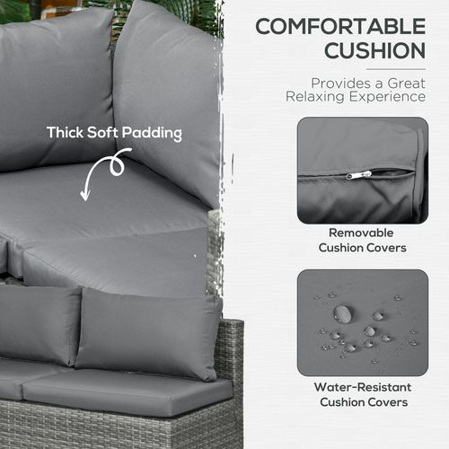 Outsunny 3Pcs Rattan Corner Sofa Set Coffee Table Garden Furniture w/ Cushion
