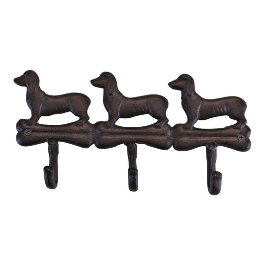 Rustic Cast Iron Dog Wall Hooks, 3 Hooks, Industrial Style