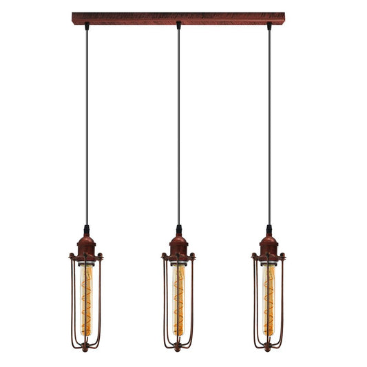 Vintage Industrial Rustic Red Pendant Light Cage Lamp - High Quality Metal, Long Wire - E27 Base