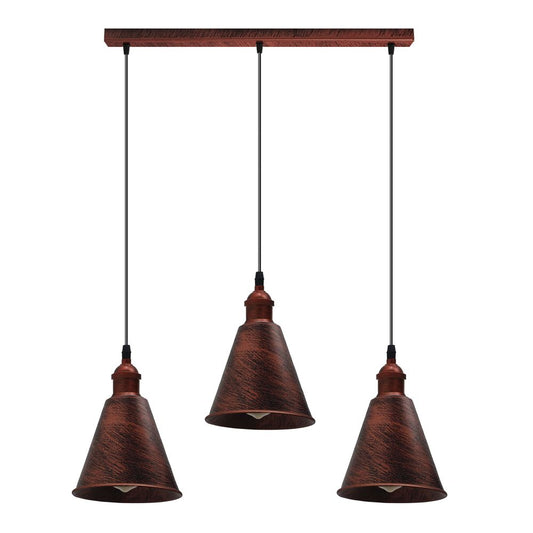 Vintage Rustic Red Pendant Light | Metal Brushed | E27 Base | Long Cone Shape Lamp Shade