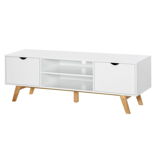 Modern White Particle Board TV Stand - 4 Compartments - High-Quality & Durable - Perfect for Electronics & Media Units