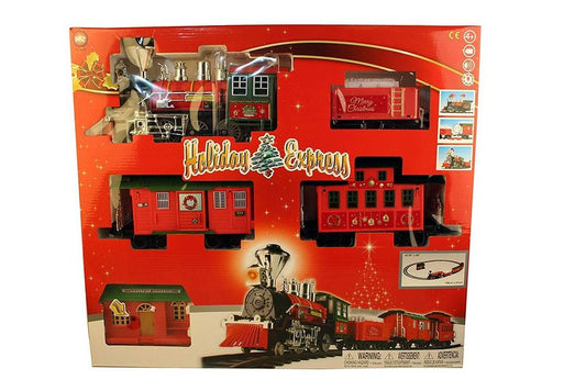 Holiday Express Train Set Toy Game for Kids: Battery Operated Locomotive, Track, Wagons & Station Building