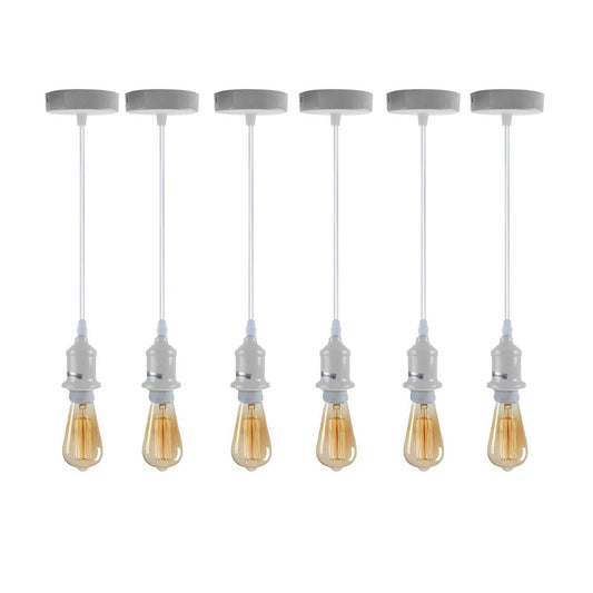 Premium 6-Pack Industrial Pendant Light Fitting Set - Addable Lampshade - E27 Holder - White - High-Quality - PVC Cable - Professional Seller
