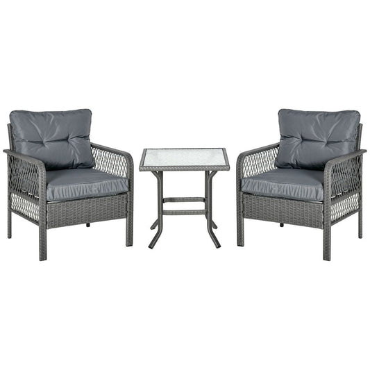 Premium 3Pc Patio Rattan Bistro Set | Armchairs & Glass Table | Outdoor Furniture by Outsunny