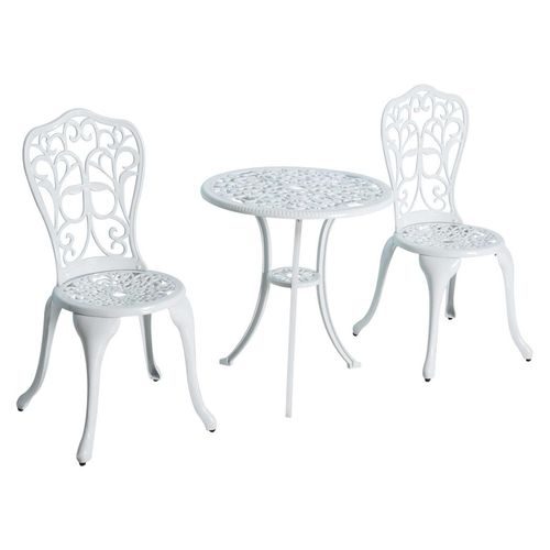 Outsunny 3 Pieces Antique Garden Bistro Set for 2 with Umbrella Hole, White