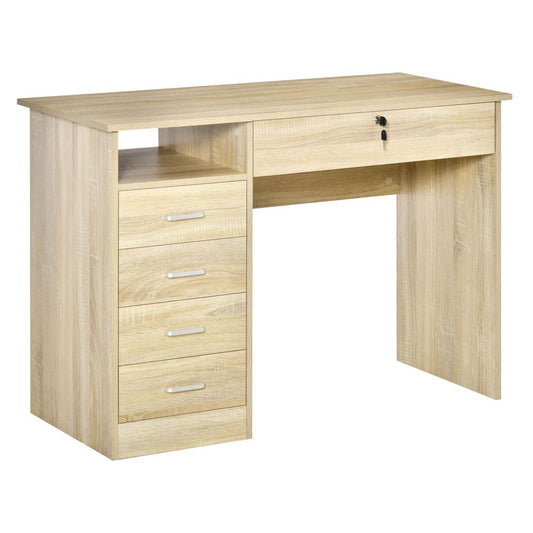 HOMCOM Computer Desk, Home Office Desk with Lockable Drawer, Storage Shelf for Study Bedroom, 110 x 50 x 76 cm, Oak