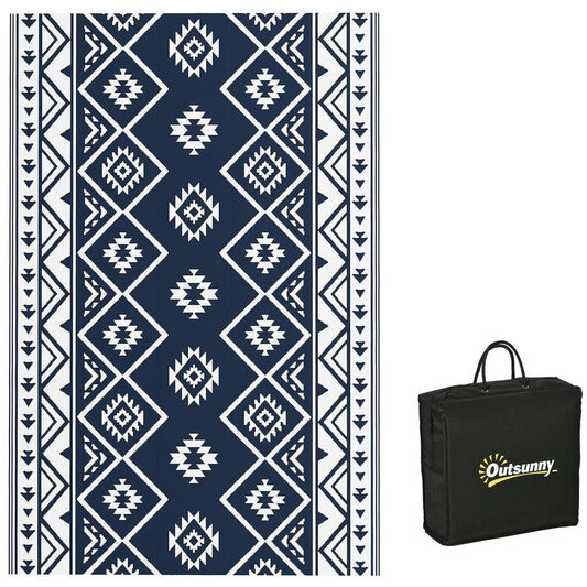 Outsunny Reversible Waterproof Outdoor Rug W/ Carry Bag, 182 x 274cm, Dark Blue