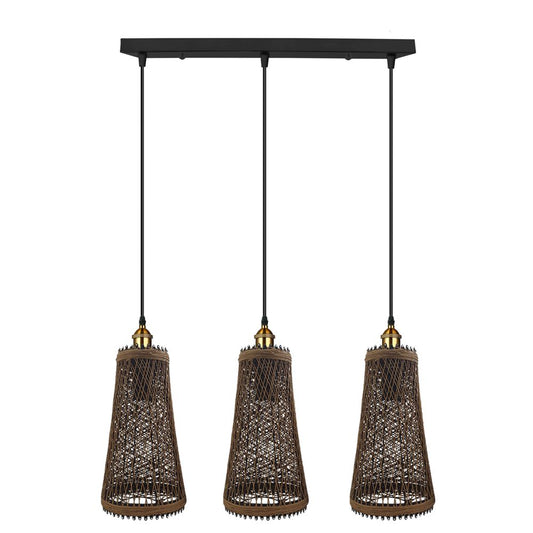 Retro Industrial Vintage Rattan Ceiling Pendant - 3 Head Natural Wicker Basket Style - High-Quality Materials - Dimmable - Free Shipping