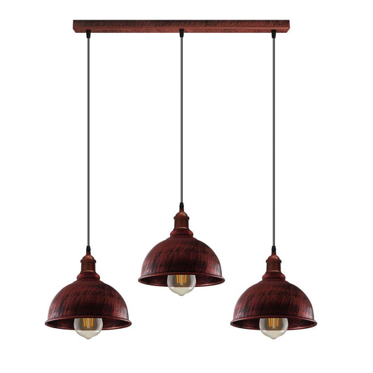 Vintage Industrial Rustic Red Pendant Light - E27 Base, Metal Brushed Fitting, Small Curvy Lamp Shade - High Quality