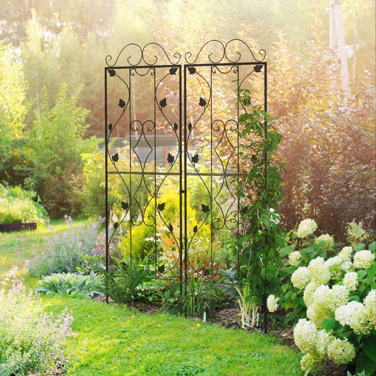 Premium Outsunny Metal Trellis Set - 2-Pack, Leaf Design