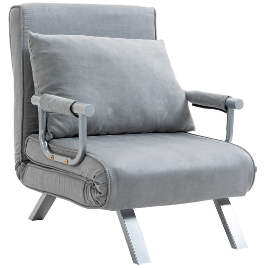 HOMCOM Modern 4-In-1 Single Sofa Bed Sleeper Foldable Portable Armchair Bed Chair Lounge Couch with Pillow for Living Room, Bedroom, Light Grey