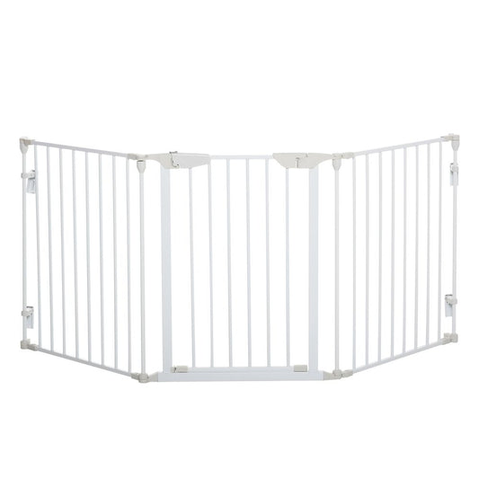 Premium Pet Safety Gate - 3-Panel Metal Fence w/ Door - White