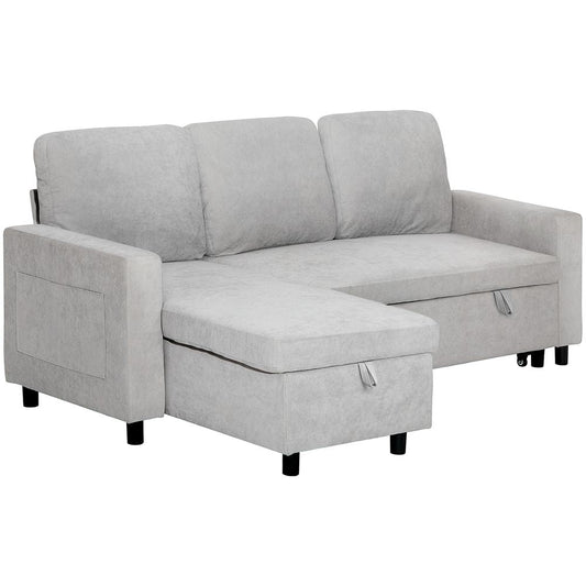 HOMCOM Pull Out Sofa Bed L Shape Corner Sofa w/ Reversible Chaise