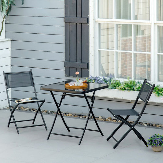 High-Quality 3PC Garden Bistro Set, Folding Black Glass