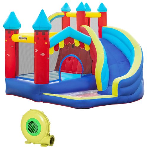 Outsunny 4 In 1 Kids Bouncy Castle, Large Inflatable House w/Trampoline, Slide, Water Pool, Climbing Wall, Includes Blower, Bag, Ages 3-8 Years, 2.9 x 2.7 x 2.3m