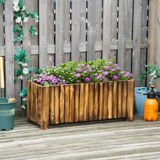 Premium Fir Wood Raised Planter | Outdoor Garden Bed | 100Lx40Wx40H cm