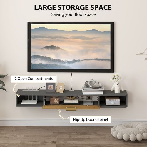HOMCOM 140 cm Floating TV Unit with Storage Entertainment Media Console Grey