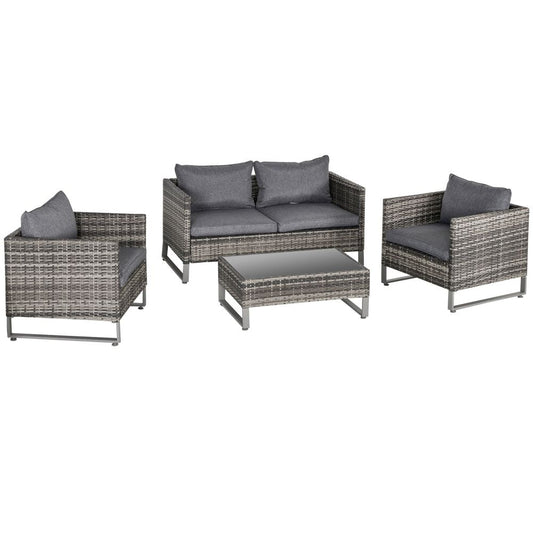 Premium 4-Piece Outdoor Dining Set: PE Rattan Wicker Sofa Chairs +Table, Cushions