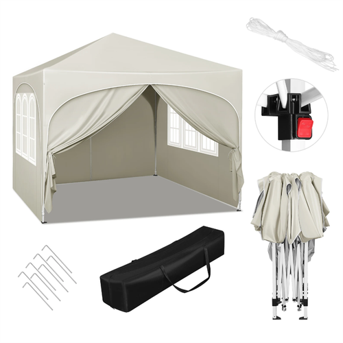 Party Tent 3x3m WOLTU folding Garden Gazebo Anti UV Waterproof Portable Beige