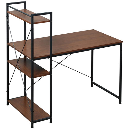 Computer Workstation, Metal Frame-Walnut/ Black