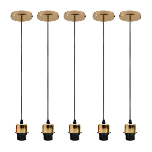 Industrial French Gold Pendant Light - 5 Pack, E27 Lamp Holder, Addable Lampshade, PVC Cable - High Quality, Stylish, Dimmable