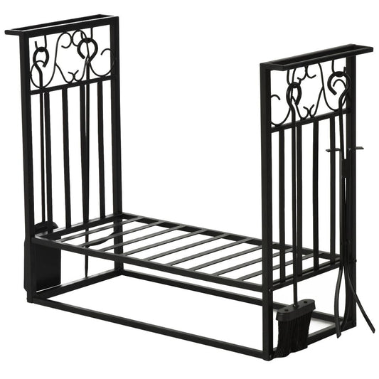 Vintage Style Firewood Log Rack Holder - High Quality Tools, Hooks Included for Easy Use and Storage