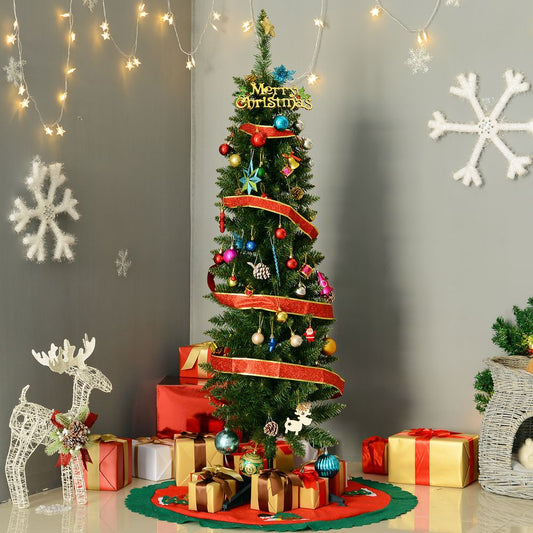 1.5m 5ft Artificial Pine Pencil Slim Christmas Tree 294 Branch Tips with Stand