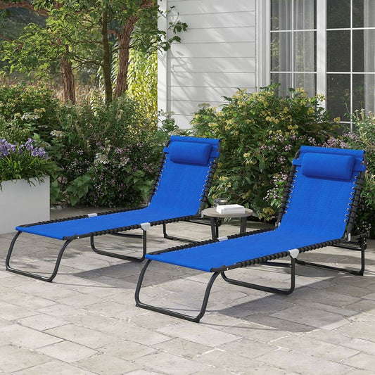 Premium Folding Beach Chair - 2 Pcs Set: 4 Adjustable Positions - Ultimate Comfort - Portable, Blue