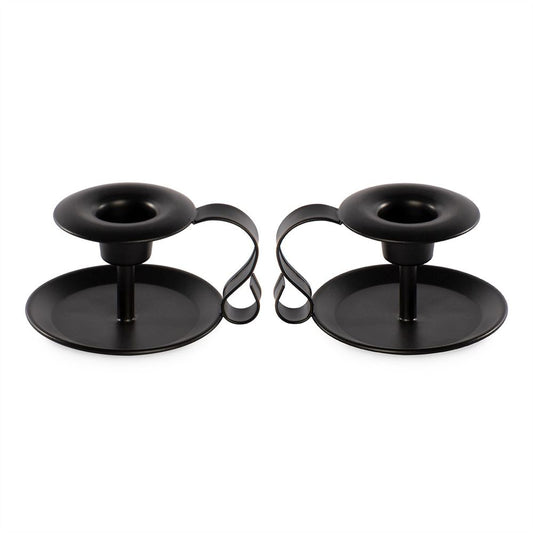 Retro Black Iron Candlestick Holders - Set of 2 | M&W