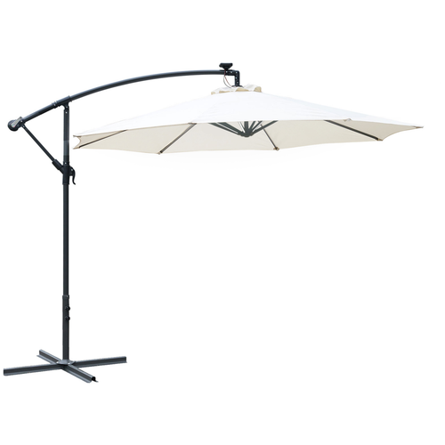 Outsunny Umbrella Parasol W/Solar Powered LED stripes, ?2.95x2.45H m-Cream