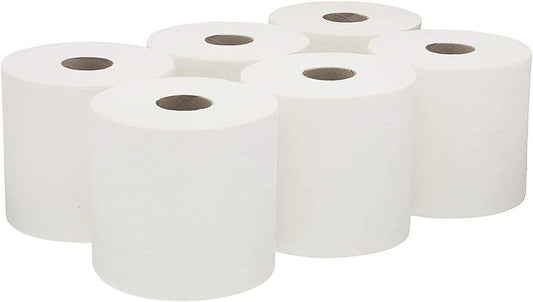 ASPECT Kitchen Rolls Centrefeed (6 Rolls, White) | 2 Ply Embossed Pattern Paper Towels | Strong and Absorbent Tissue Paper | UK Supplier | Wipe Away | Perfect for Commercial & Kitchen Use