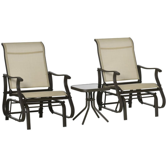 High-Quality 3PCS Outdoor Gliding Chairs w/ Table Set - Patio Garden Furniture - Khaki