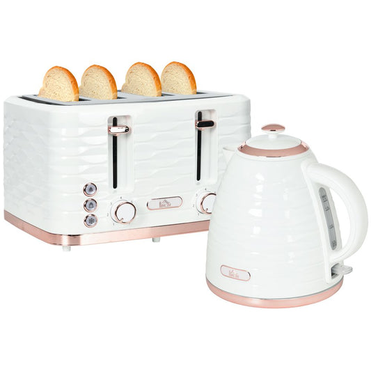 HOMCOM Kettle & Toaster Set - Rapid Boil, 4 Slice, White