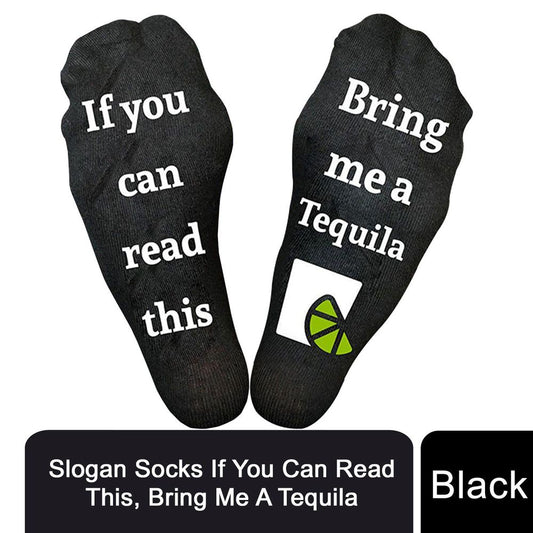 Flo Novelty Cotton Ankle Slogan Socks If You Can Read This Bring Me A Tequila - UK Size 6-12, Black
