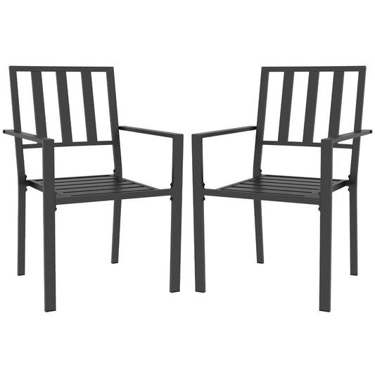 Outsunny 2 PCs Stackable Metal Garden Chairs, Black - Stylish & Sturdy Outdoor Seating for Bistros, Patios, and More!