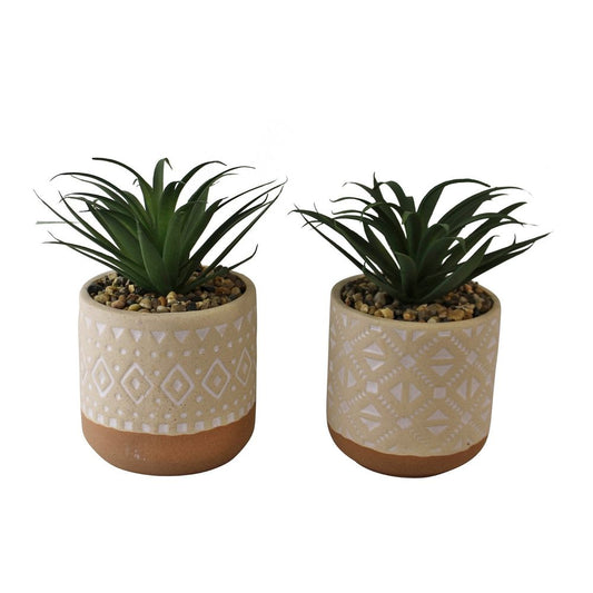 Moroccan-Inspired Ceramic Pots - Set of 2 Faux Succulents - High-Quality Plastic Plants - 10cm Diameter