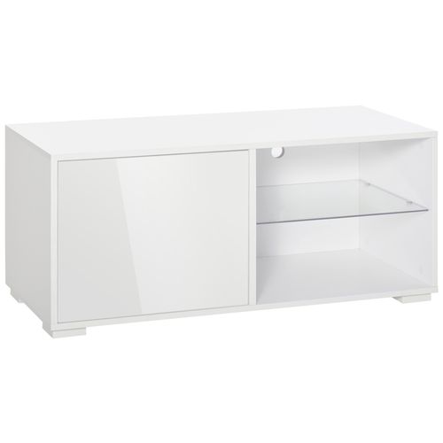 High Gloss TV Stand Storage Cabinet 2 Shelves for Living Room White