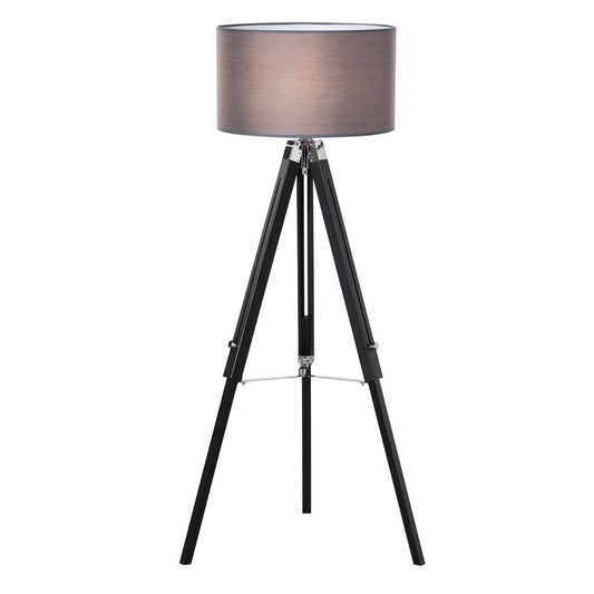 HOMCOM Modern Tripod Floor Lamps for Living Room with Fabric Lampshade, Standing Lamp for Bedroom, (Bulb not Included), Grey and Black