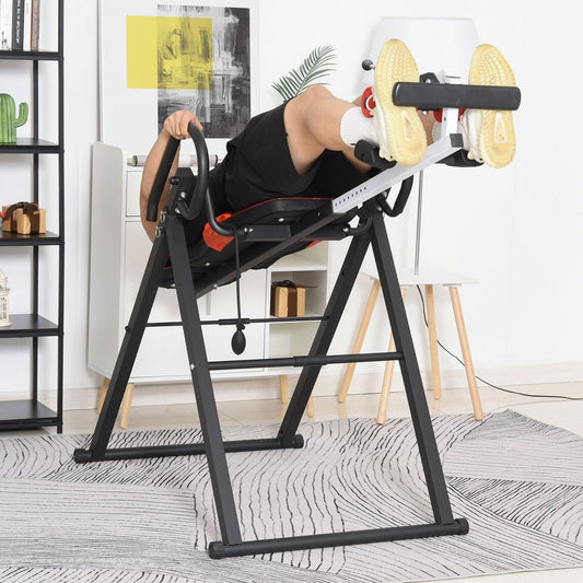 HOMCOM Adjustable Gravity Inversion Table with Safety Belt Red Black