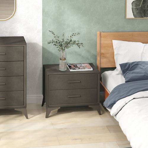 HOMCOM Velvet Bedside Table with 2 Drawers and Steel Legs, Brown