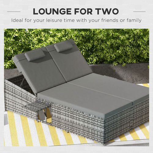 Outsunny 2 Seater Double Rattan Sun Lounger Recliner Day Bed Wicker Weaver Sofa