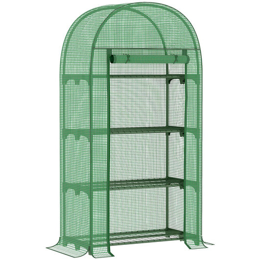 Portable Mini Greenhouse: 80x49x160cm, Steel Frame, PE Cover, Roll-Up ZipDoor, Green