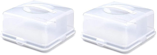 Premium Square Cake Box 2 Pack, Holds up to 30cm cakes, Locking Clips, Ergonomic Handle, Multi-Purpose