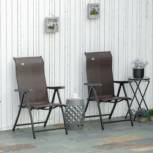 Set of 2 Outdoor Patio PE Rattan Dining Armrests Chair Adjustable Red Brown