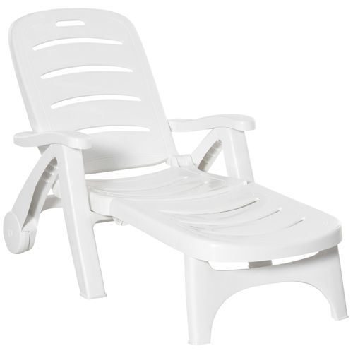 Outsunny Patio Folding Lounge Chairs Recliners with Wheels & 5-Position Backrest